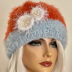 Hand Knits 2 Love Slouch Beanie Hat Cap Flowers  Beads Designer Stylish Chemo